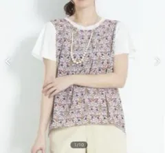 自由区 LIBERTY クルーネックプルオーバー 半袖 パランポア柄 花柄 40のサムネイル