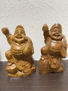 【 恵比寿・大黒　木彫像 】　欅一刀彫　高２０ｃｍ　　L0722D 楽天市場】恵比寿大黒様 木彫り 置物 一刀彫 / 素材：欅(木彫