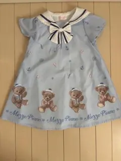 Mezzo Piano 水色 くまマリン　セーラーワンピース 半袖