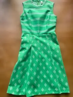 フランス古着**グリーン ノースリーブ ひざ丈ワンピース