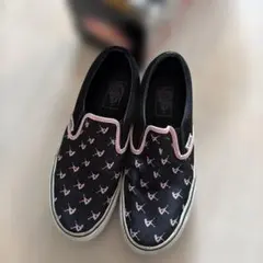 VANS スリッポン ブラック ピンク 総柄　24.5cm