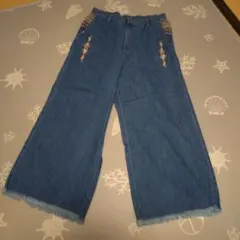 刺繍入り ワイドデニムパンツ Lサイズのサムネイル