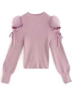 チュールショルダーリボンニットトップス　グレイル　GRL
