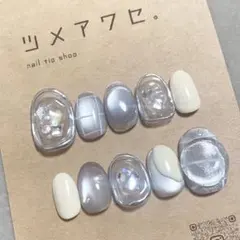 シルバーマグネット×宝石［ネイルチップ］キラキラ　ぷっくり　クリア　水光