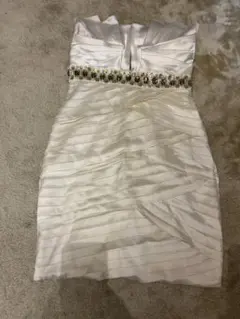 PB-1 ミニドレス ホワイト ゴールドビジュー ビーズ S キャバ嬢