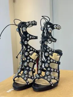 ビジュー装飾 ブラックハイヒール 35サイズ