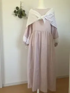 ストール付き　ギャザーワンピース　ダブルガーゼ