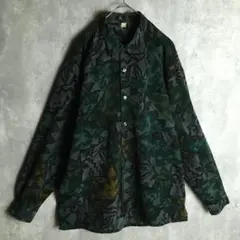 【長袖シャツ】柄シャツ 総柄 幾何学模様 ポリシャツ 厚手 L メンズ 古着