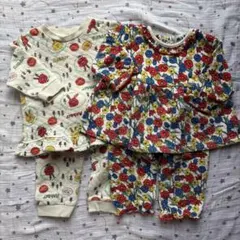 花柄・うさぎ柄　韓国風　ベビーキルトパジャマ2点セット　80cm