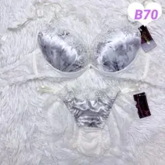 ブラショーツセット B70 下着 花柄 水彩 レース ホワイト 258038m