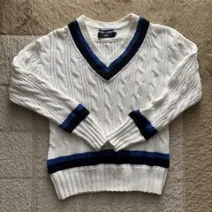 【匿名配送】ラルフローレン ケーブルニット Vネック M 白　長袖　レトロ