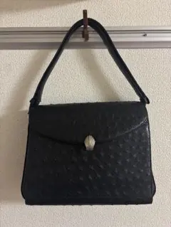 オーストリッチ風 ブラック ハンドバッグ