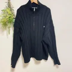 T0194 ミュエータ　美品　ハーフジップ　ニット　M 黒　オーバーサイズ　黒のサムネイル