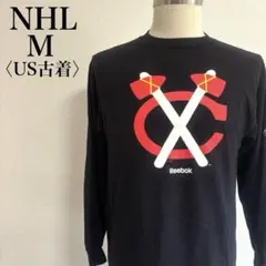 リーボック NHL ブラックホークス ロンT 黒 ビッグプリント　US古着