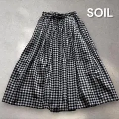 SOIL】ソイル ビッグギンガムチェックギャザー ロングスカート 濃紺×白