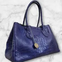 希少✨イタリア製 フルラ クロコ型押し 本革 ハンドバッグ パープル 美品