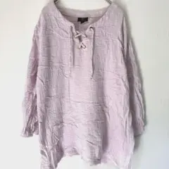 ジェイエムコレクション 無地 チュニック レースアップ 七分袖 XL 薄紫 綿のサムネイル