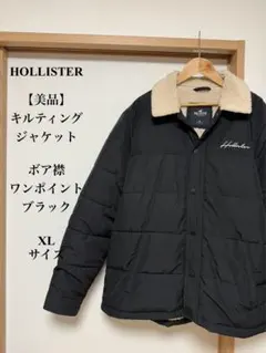 美品　ホリスター キルティングジャケット ボア襟 ワンポイント ブラック XL