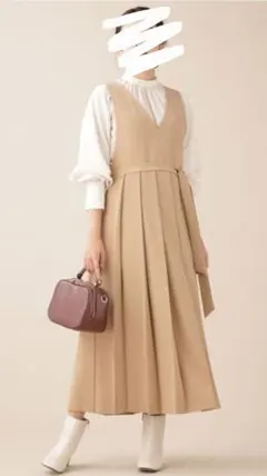 ベージュプリーツワンピースジャンパースカート　nano・universe
