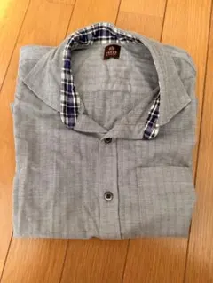 グレー 半袖シャツ チェック襟