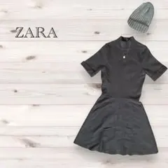 【ZARA ザラ】【M】半袖ワンピース　ニット　ハイネック　グレー　シンプル