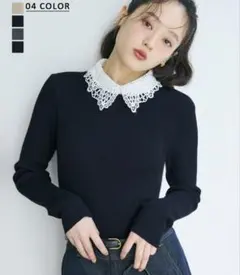 2TYPE襟付きリブニット　ネイビー