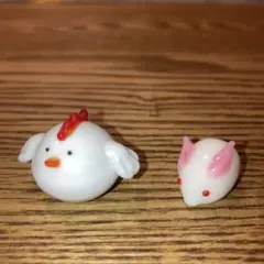 即決★送料無料 2個セット ガラス細工　うさぎ にわとり ミニチュア　ガラス置物