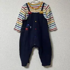 美品　ミキハウス　ロンパース　80cm 長袖　ボーダー　ネイビー