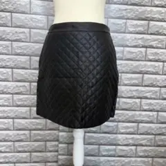MNG マンゴ キルティング レザー ミニスカート ブラック タイトスカート M