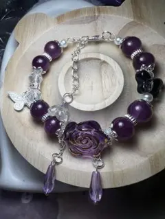 ガラスビーズ　ブレスレット　薔薇　蝶