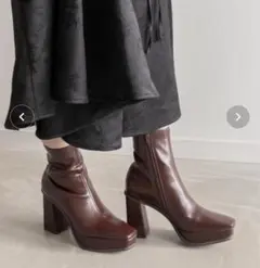 RANDA プラットフォームストレッチショートブーツ 23.5 Mダークブラウン