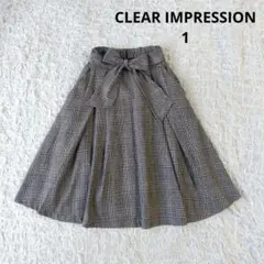 【クリアインプレッション】リボンフレアスカート　チェック柄　ウール混　秋冬