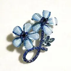 ビジュー 花びら ラインストーン透け感　大きめフラワーデザインブローチ（387）