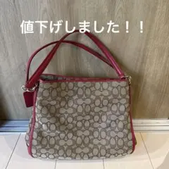 COACH ベージュ/レッド ハンドバック