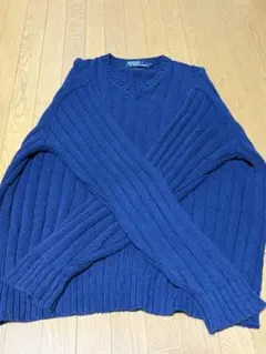 ネイビー リブ編み Vネックセーター ラルフローレン　90s ポニーなし