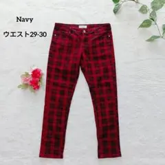 ネイビー ストレートパンツ チェック 赤 M カジュアル お出かけのサムネイル
