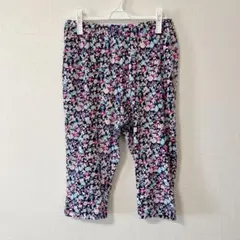 花柄 クロップドパンツ 裾スリット L 紺 桃 青 海外古着 ルームウエア