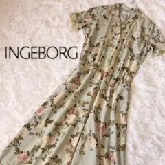 INGEBORG インゲボルグ 紫陽花 あじさい ロングワンピース M グリーンのサムネイル