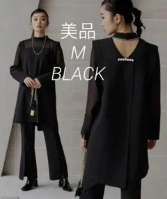 バックパールデザイントップス×フレアスリットパンツセットアップ