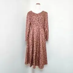 エディットコロン　花柄ロングワンピース　長袖　Vネック　ブラウン系　フレア　3