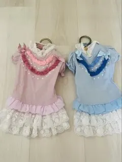 犬服 ピンク 水色 SS レース フリルのサムネイル