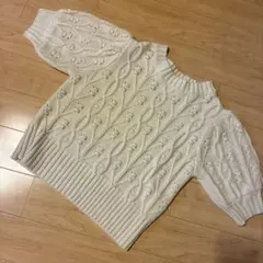 NICE CLAUP ポコポコケーブルニット 半袖 アイボリー