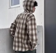 フードチェックシャツ メンズ Lサイズ