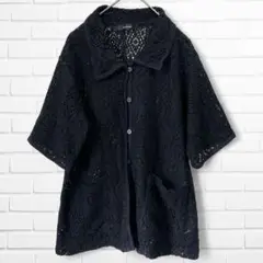 【 w closet 】 襟付きレースカーディガン　半袖　ブラック