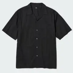 ユニクロ　メンズ　オープンカラーシャツ　ブラック　レーヨン　半袖シャツ　Mサイズ