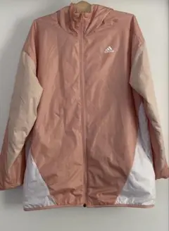 アディダス　ナイロン　フードジャケット　裏起毛　ピンク