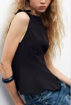 ZARA ぺプラムリボントップス