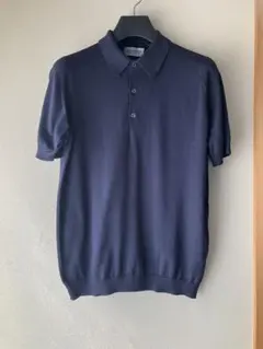 JOHN SMEDLEY コットン ADRIAN 30G ニットポロ 濃紺 M