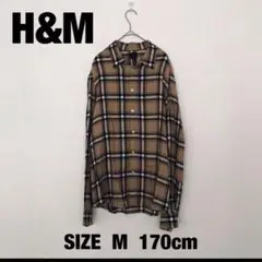 美品【H&M 】エイチアンドエム　レーヨンチェック長袖シャツM 170 テロ素材