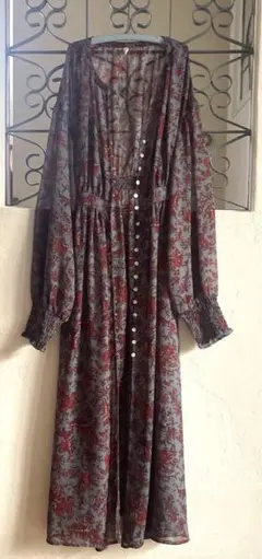 美品 ungrid 花柄 ロングワンピース 長袖 リボンベルト